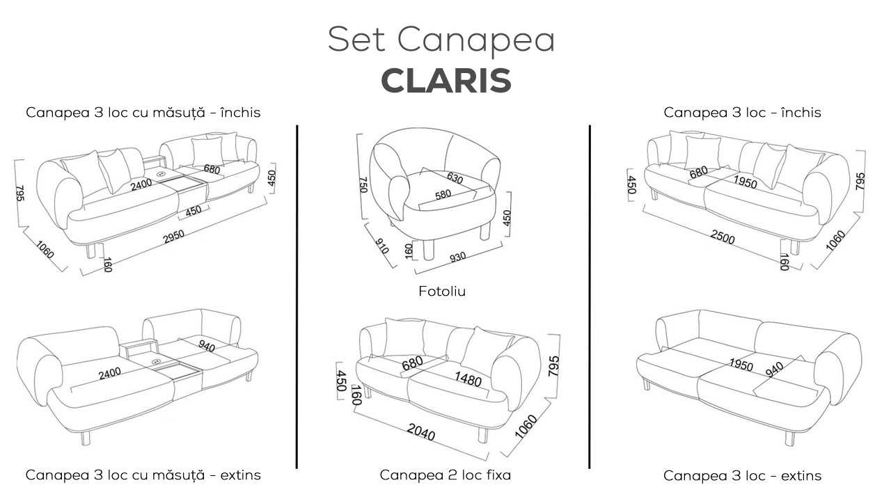 Canapea Extensibila 3 locuri cu Masuta integrata Claris BELLONA Canapele 20CRI3S00500001