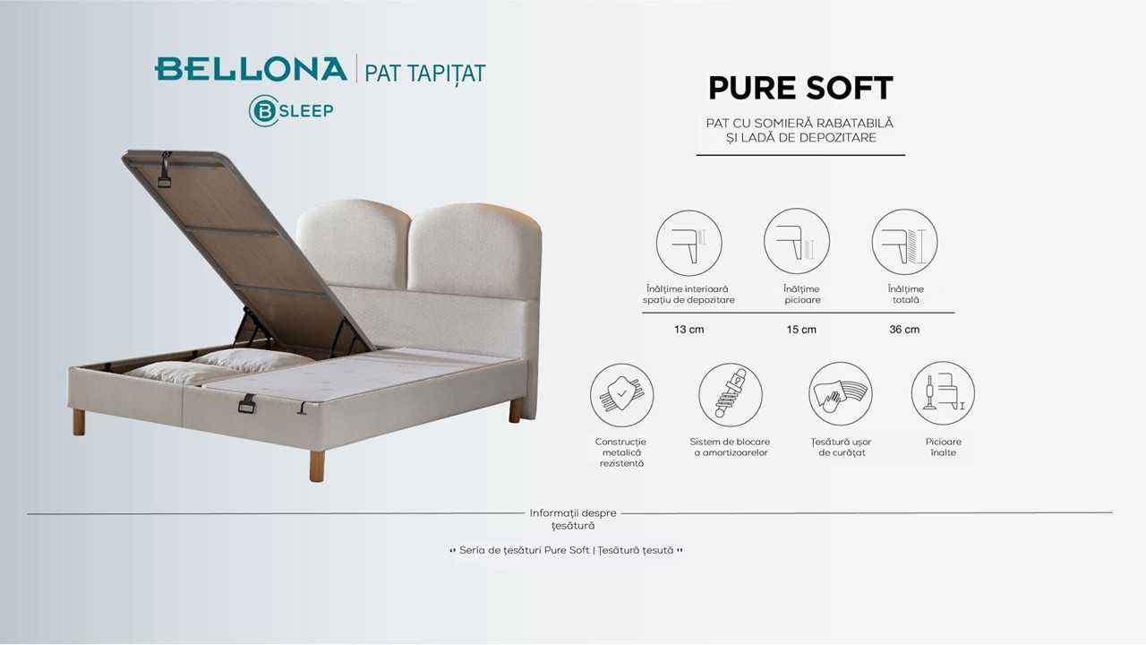 Pat cu somiera rabatabila Pure Soft BELLONA Pat Dormitor