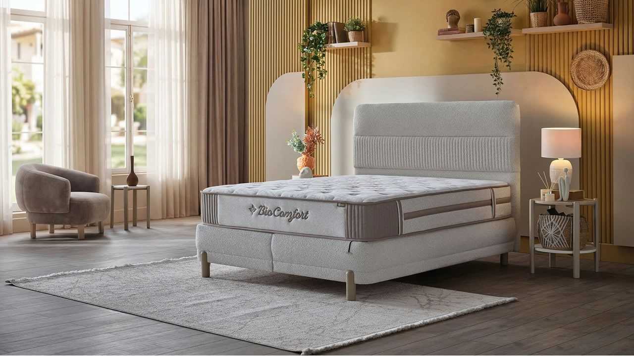 Pat tapitat cu lada si somiera rabatabila Bio Comfort BELLONA Paturi tapitate cu lada - LA COMANDA