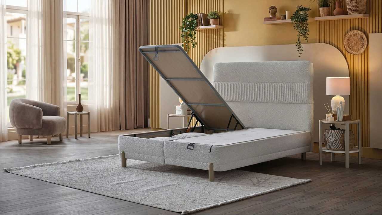 Pat tapitat cu lada si somiera rabatabila Bio Comfort BELLONA Paturi tapitate cu lada - LA COMANDA