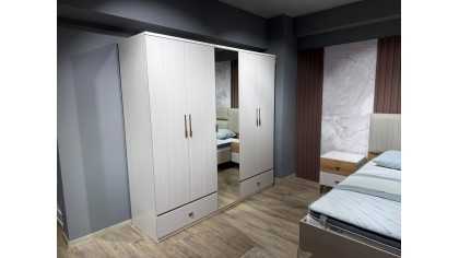 Set Dormitor Pandora, Sifonier 5 usi, Pat 160x200, culoare Fildes-Stejar, Finisaj Bronz Set Dormitor