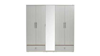 Set Dormitor Pandora, Sifonier 5 usi, Pat 160x200, culoare Fildes-Stejar, Finisaj Bronz Set Dormitor
