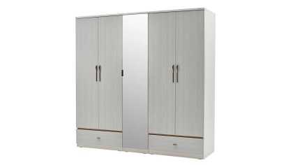 Set Dormitor Pandora, Sifonier 5 usi, Pat 160x200, culoare Fildes-Stejar, Finisaj Bronz Set Dormitor