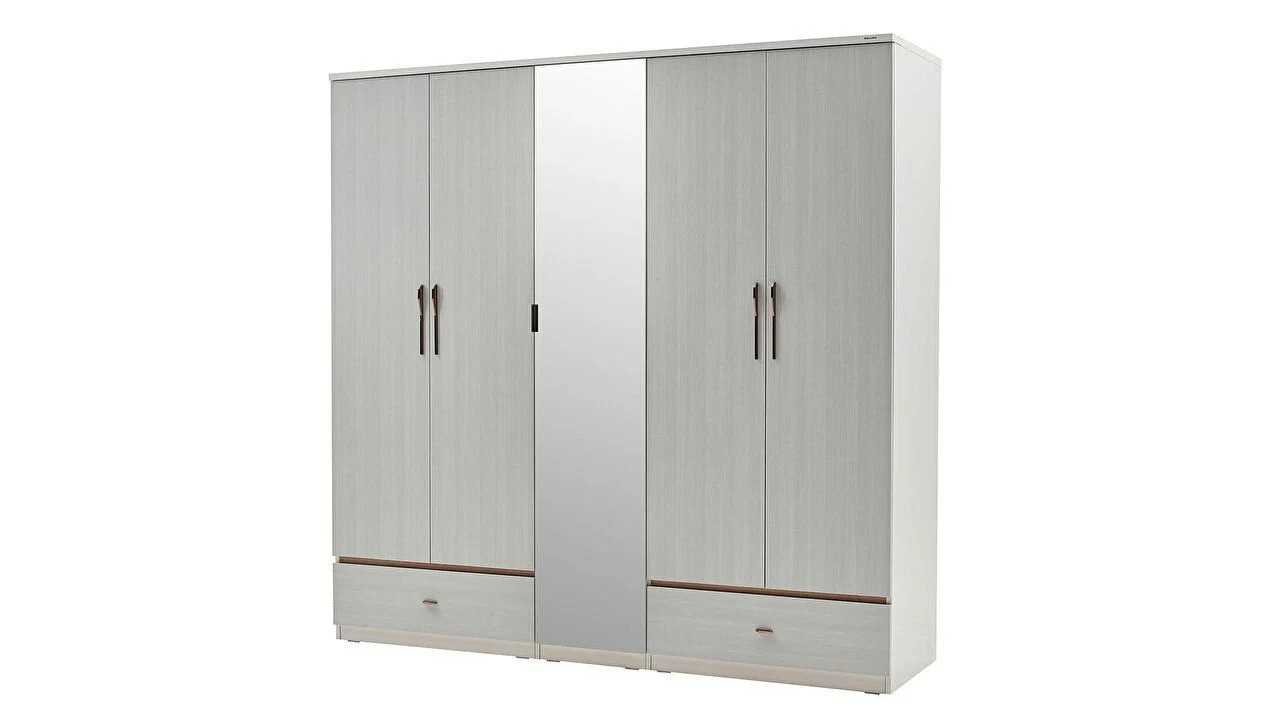 Set Dormitor Pandora, Sifonier 5 usi, Pat 160x200, culoare Fildes-Stejar, Finisaj Bronz Set Dormitor