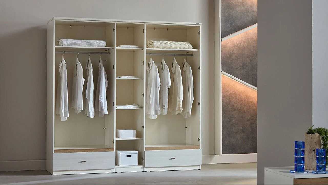 Set Dormitor Pandora, Sifonier 5 usi, Pat 160x200, culoare Fildes-Stejar, Finisaj Bronz Set Dormitor