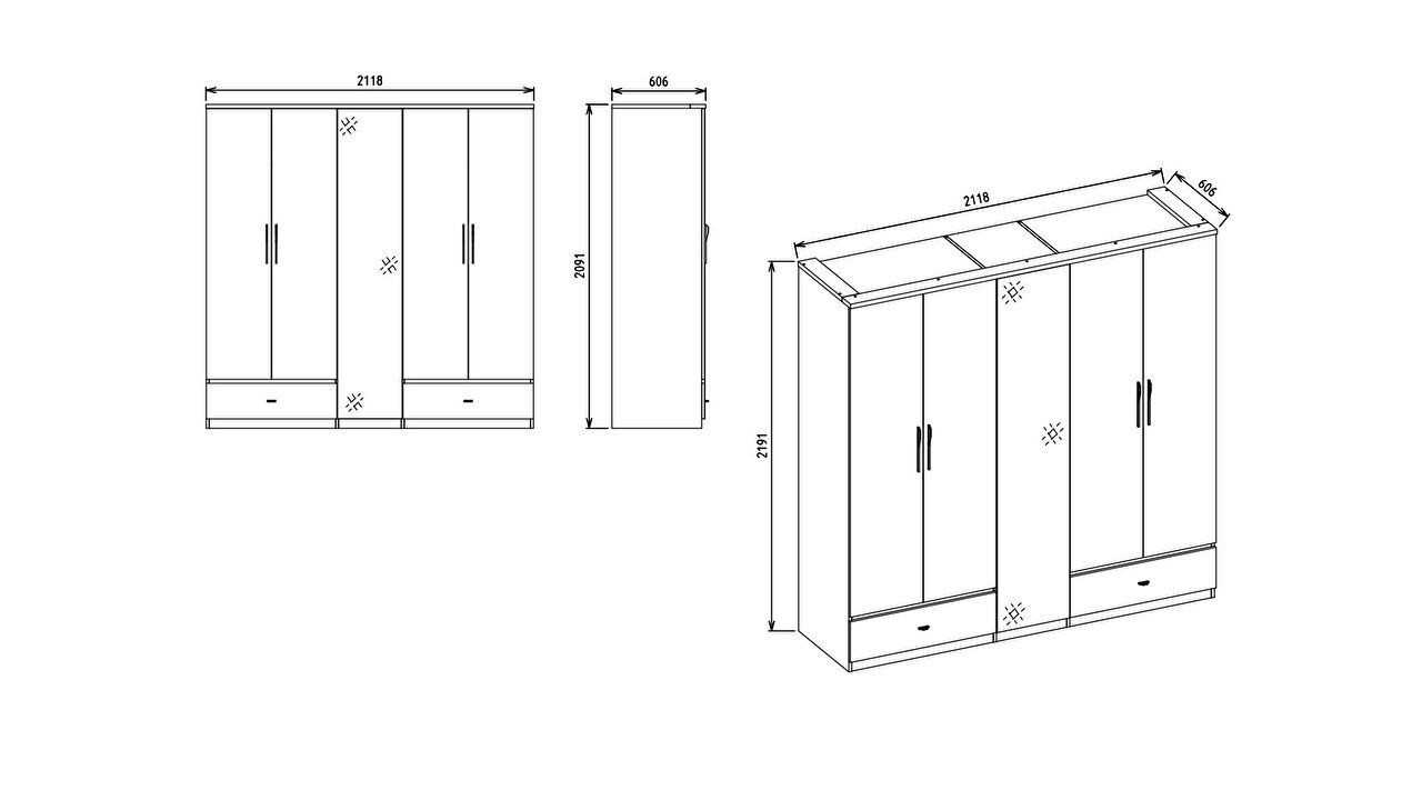 Set Dormitor Pandora, Sifonier 5 usi, Pat 160x200, culoare Fildes-Stejar, Finisaj Bronz Set Dormitor