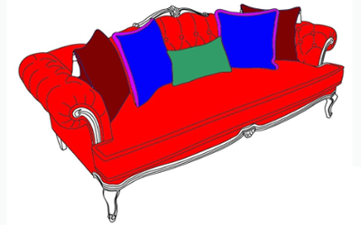 Canapea - zone de culoare si material