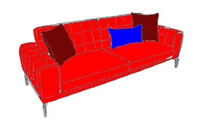 Canapea - zone de culoare si material